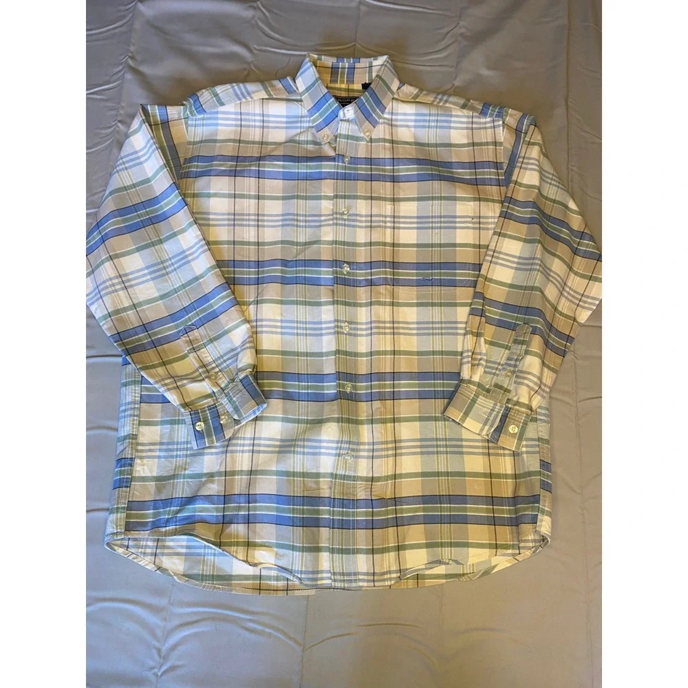 Roper Plaid Button Down Shirt Mens Large Blue Green Tan Excellent‎ Long Sleeve